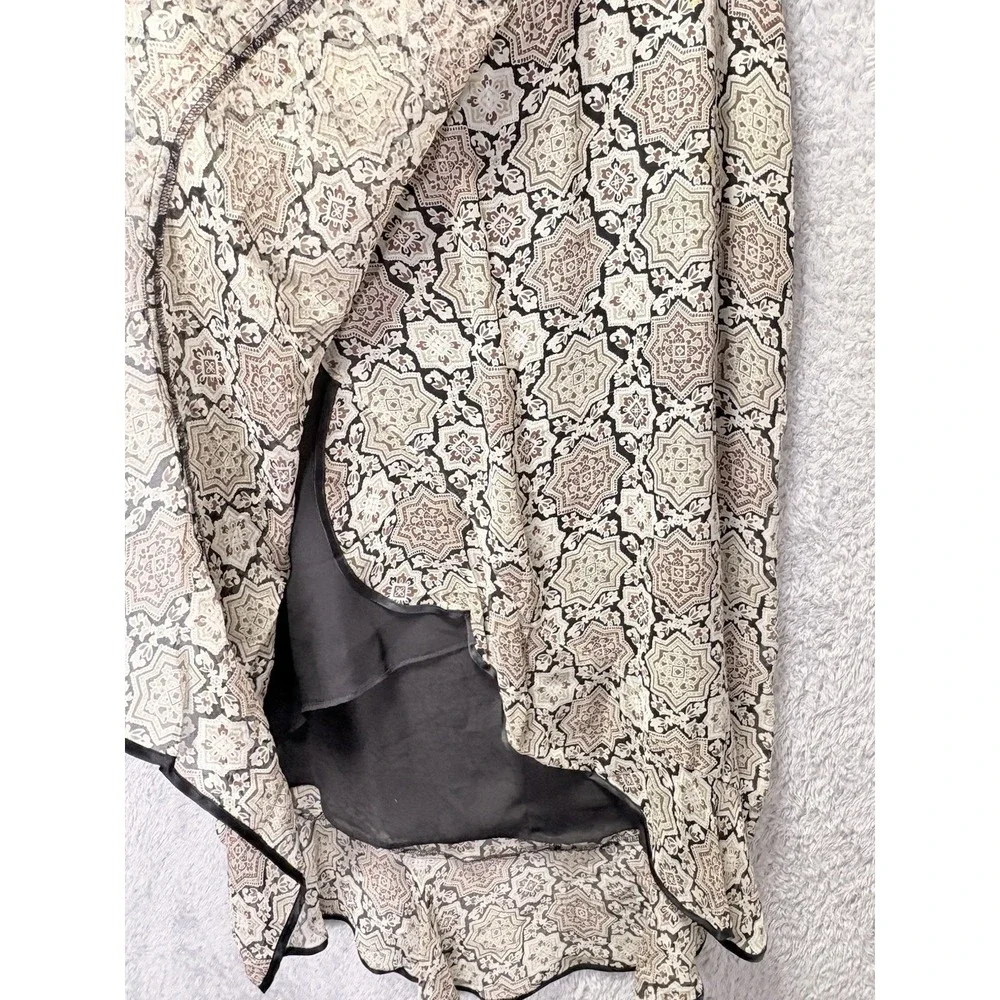 Spenser Jeremy Womens 8 100% Silk Skirt Ruffle High Low Boho Print Midi Y2K